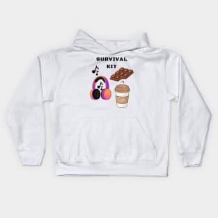 Survival Kit: music, chocolate, coffee Kids Hoodie